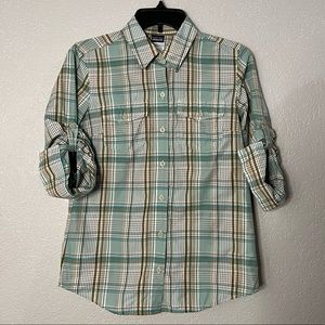 Patagonia Brown Green White Button down Long sleeves Casual Outdoor Plaid Tops 2